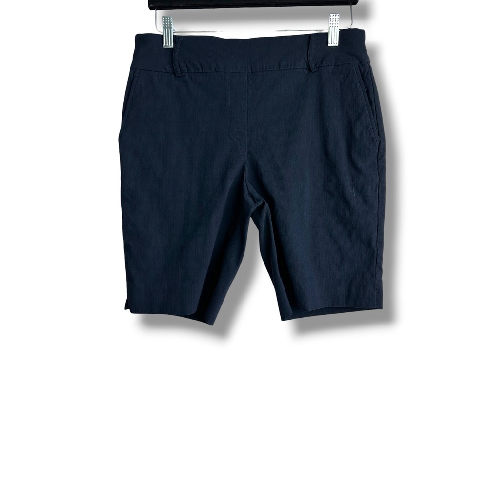 Hilary Radley Bermuda Shorts Women M Navy Blue Stretch‎ Textured Mid Rise